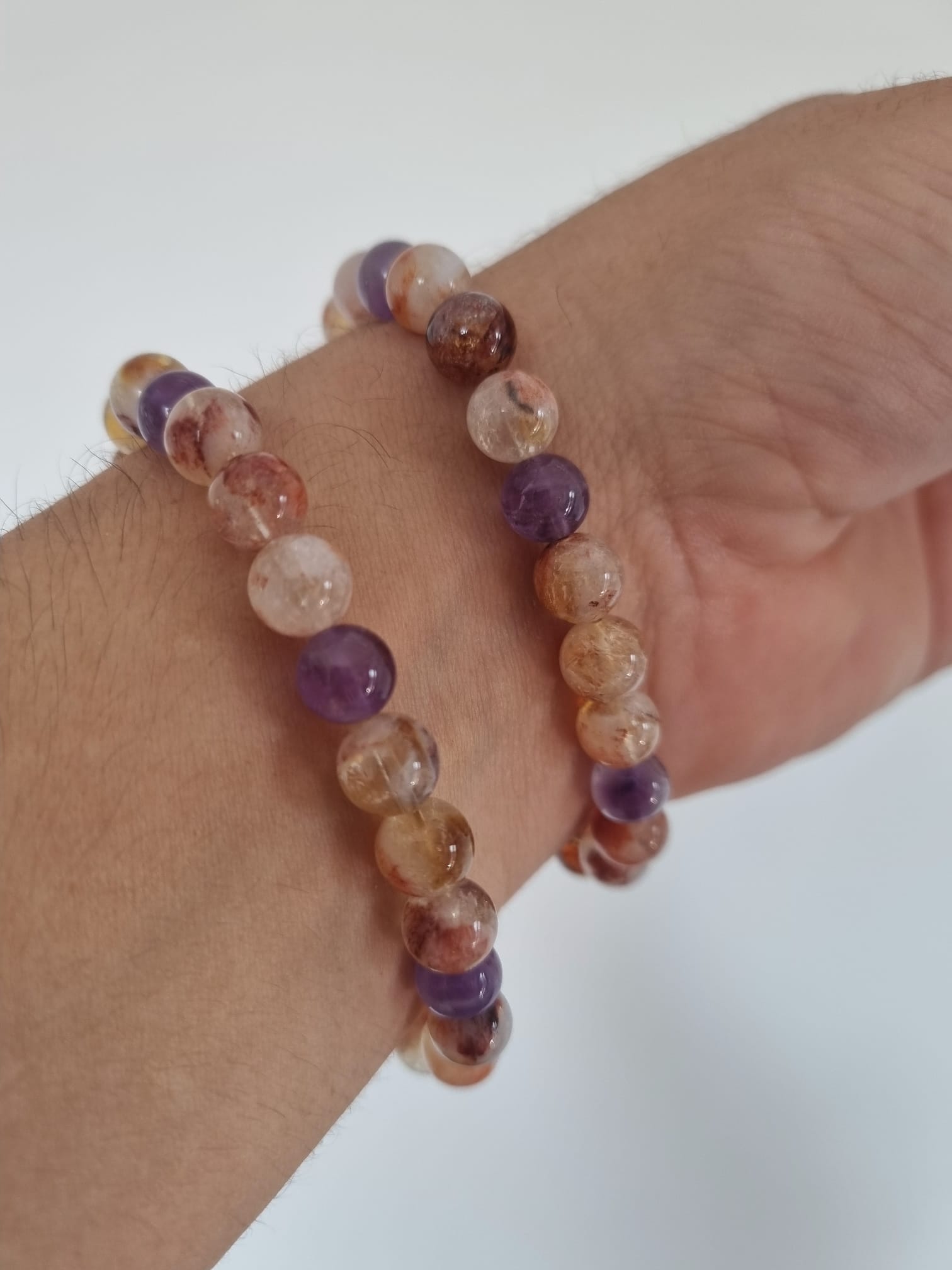 Fosilli Sitrin ve Ametist Doğaltaş Bileklik