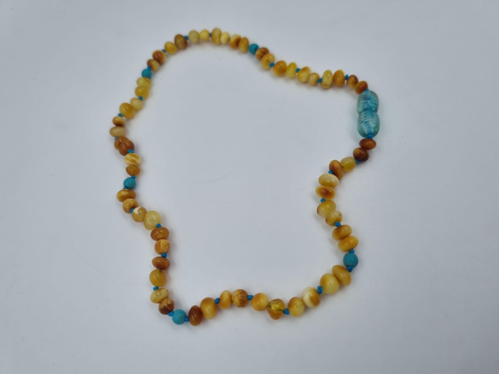 Turkuazlı Kehribar Bebek Kolye 33cm