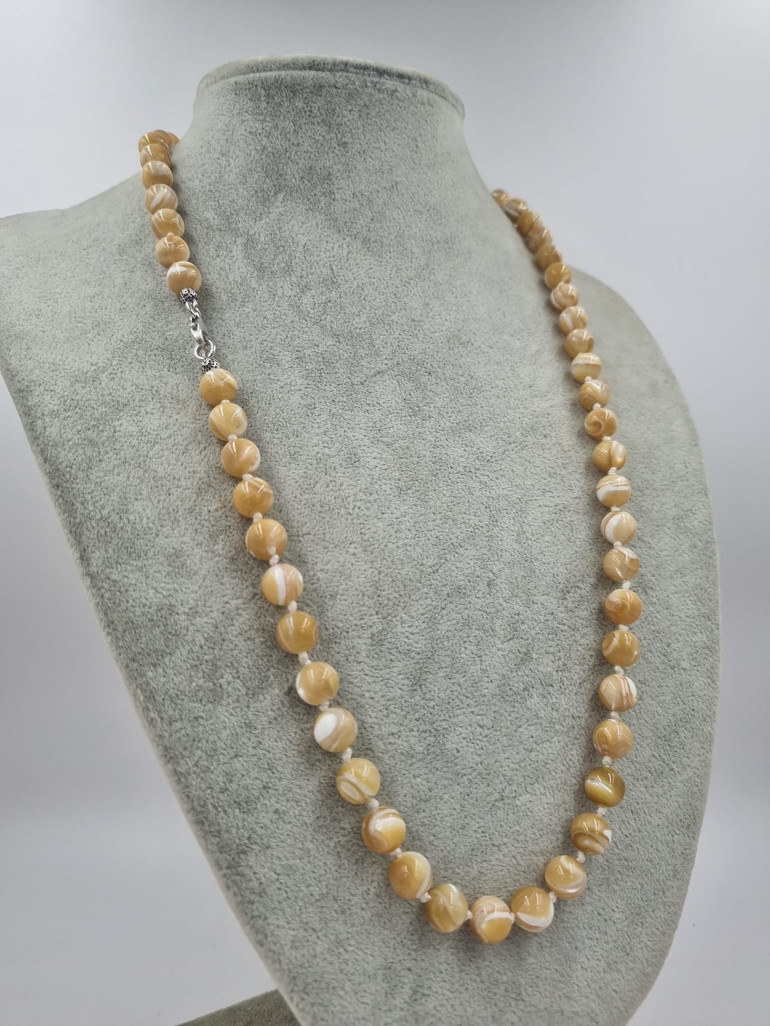 Sedef 8mm /55cm Doğaltaş Kolye Gümüş