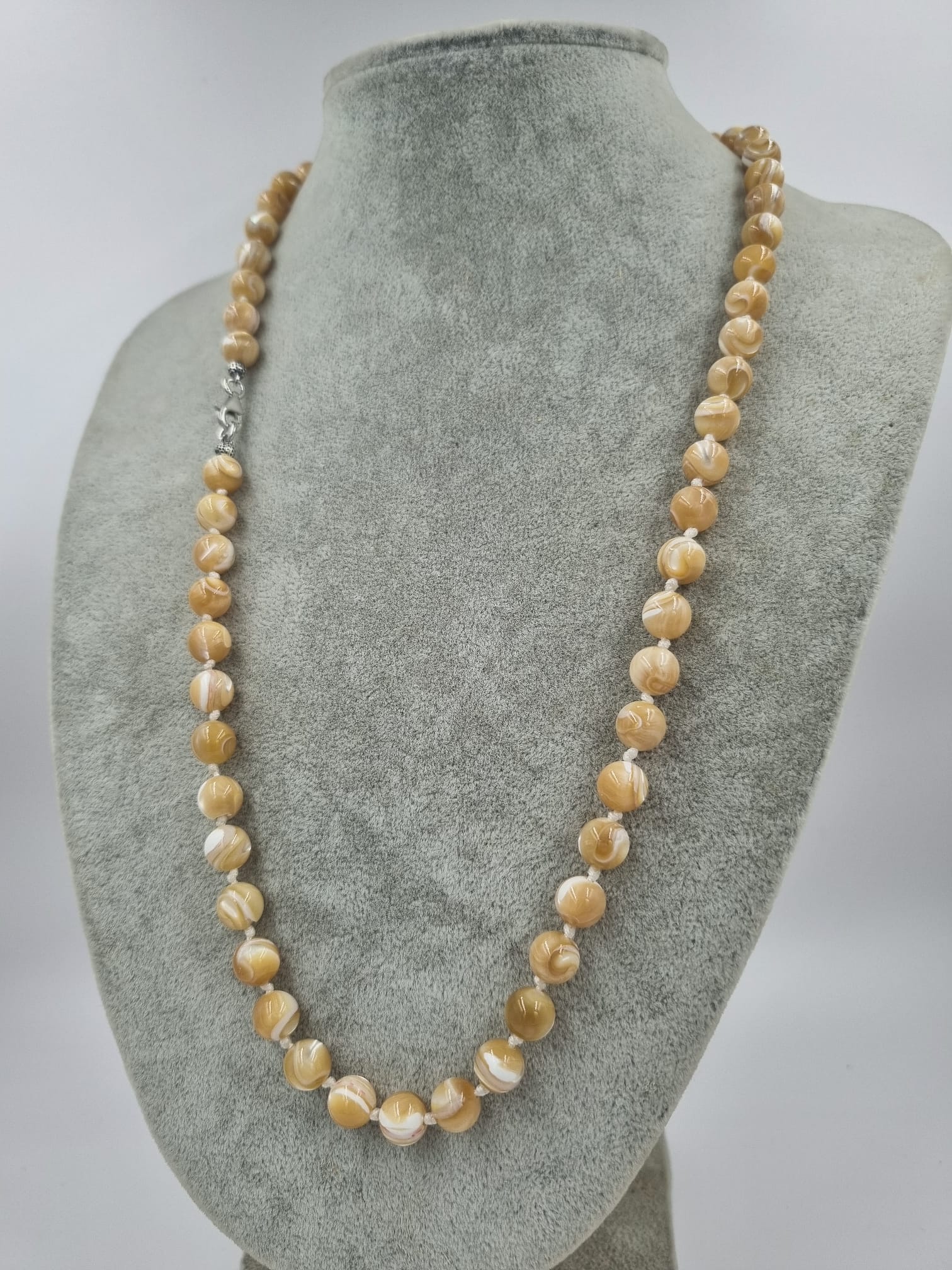 Sedef 8mm /55cm Doğaltaş Kolye Gümüş