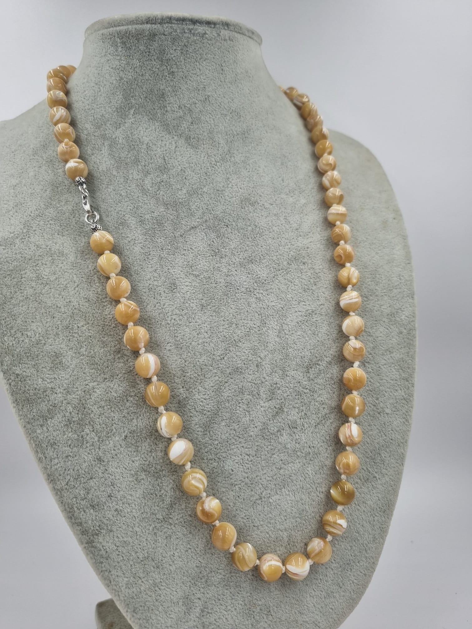 Sedef 8mm /55cm Doğaltaş Kolye Gümüş