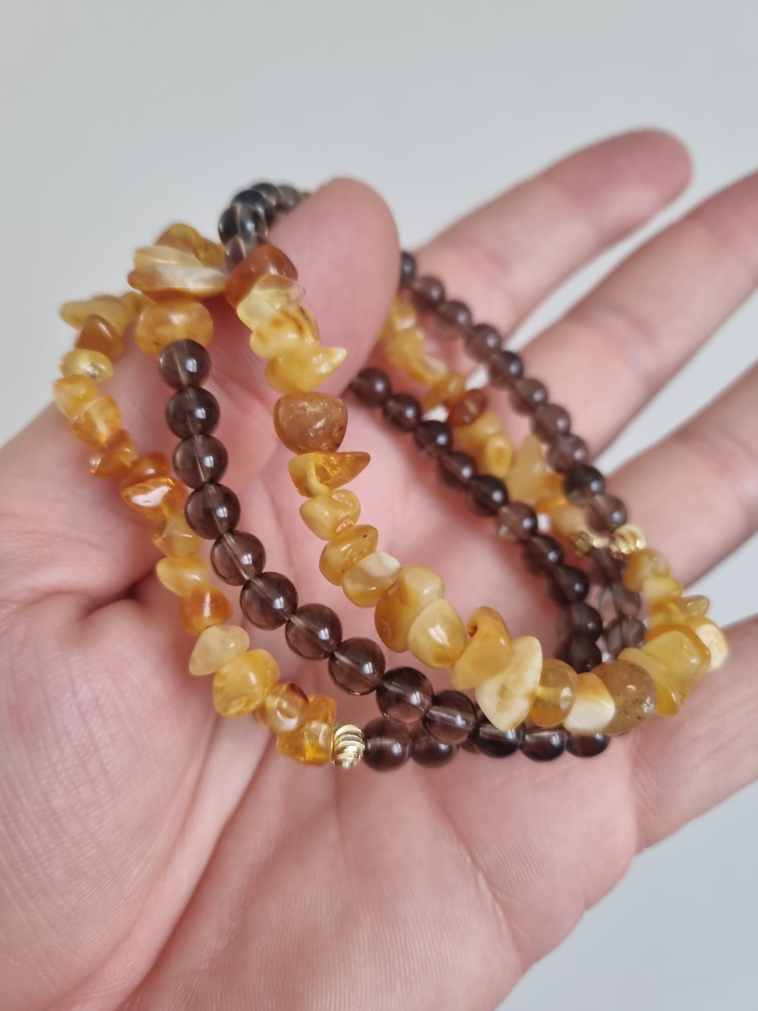 Kehribar ve Dumanlı Kuvars 6mm Bileklik