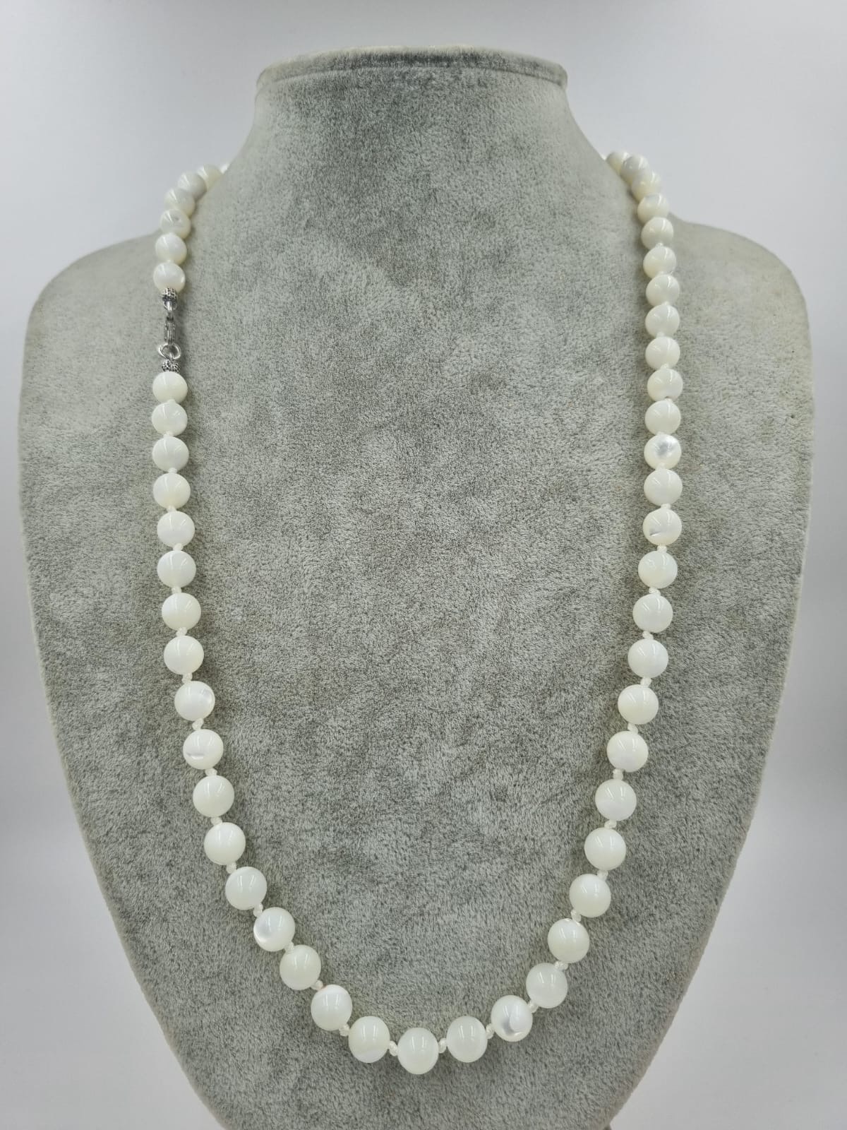 Beyaz Sedef 55cm Gümüş Kolye Arınma