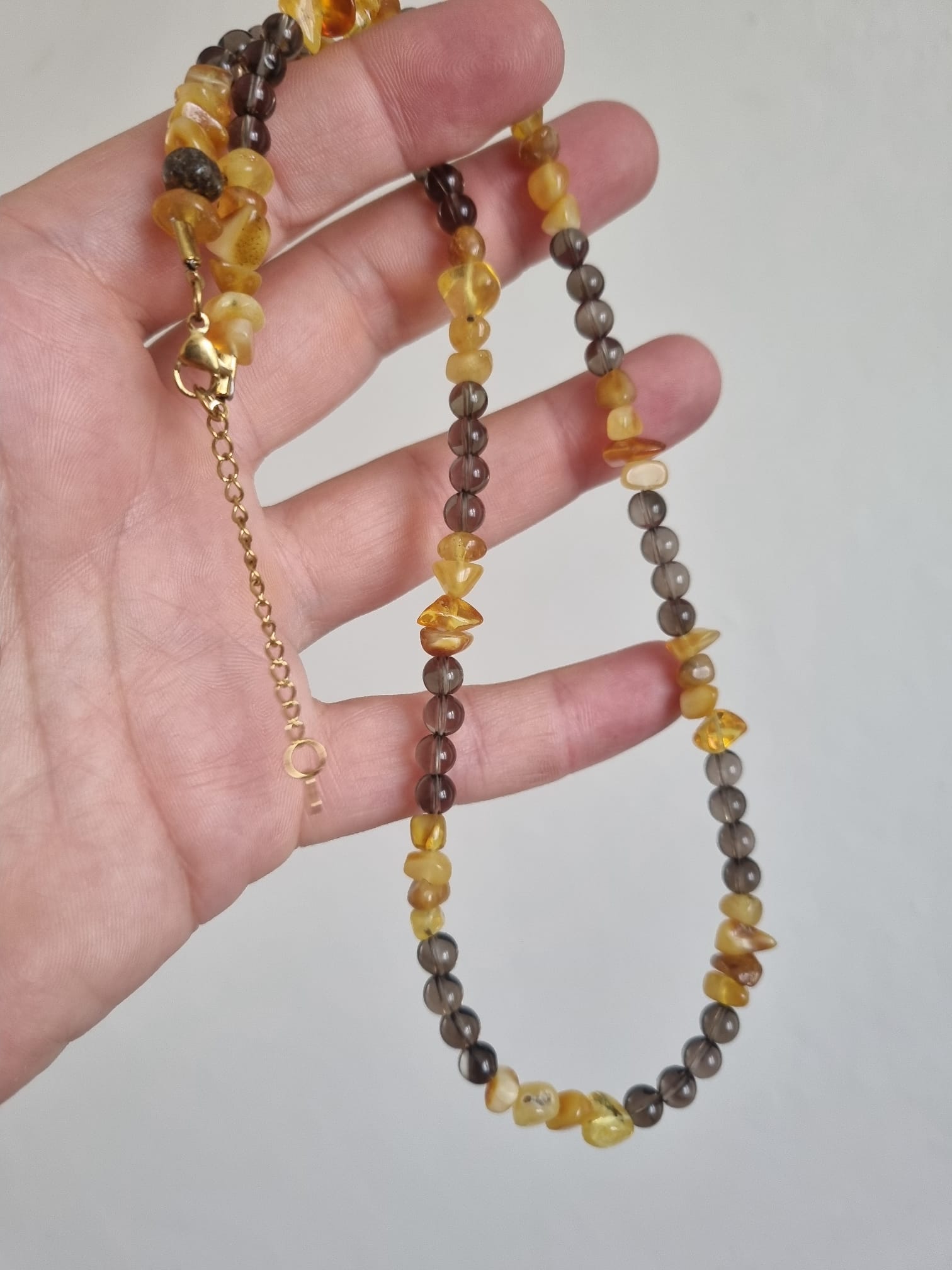 Kehribar ve Dumanlı Kuvars Kolye 50cm