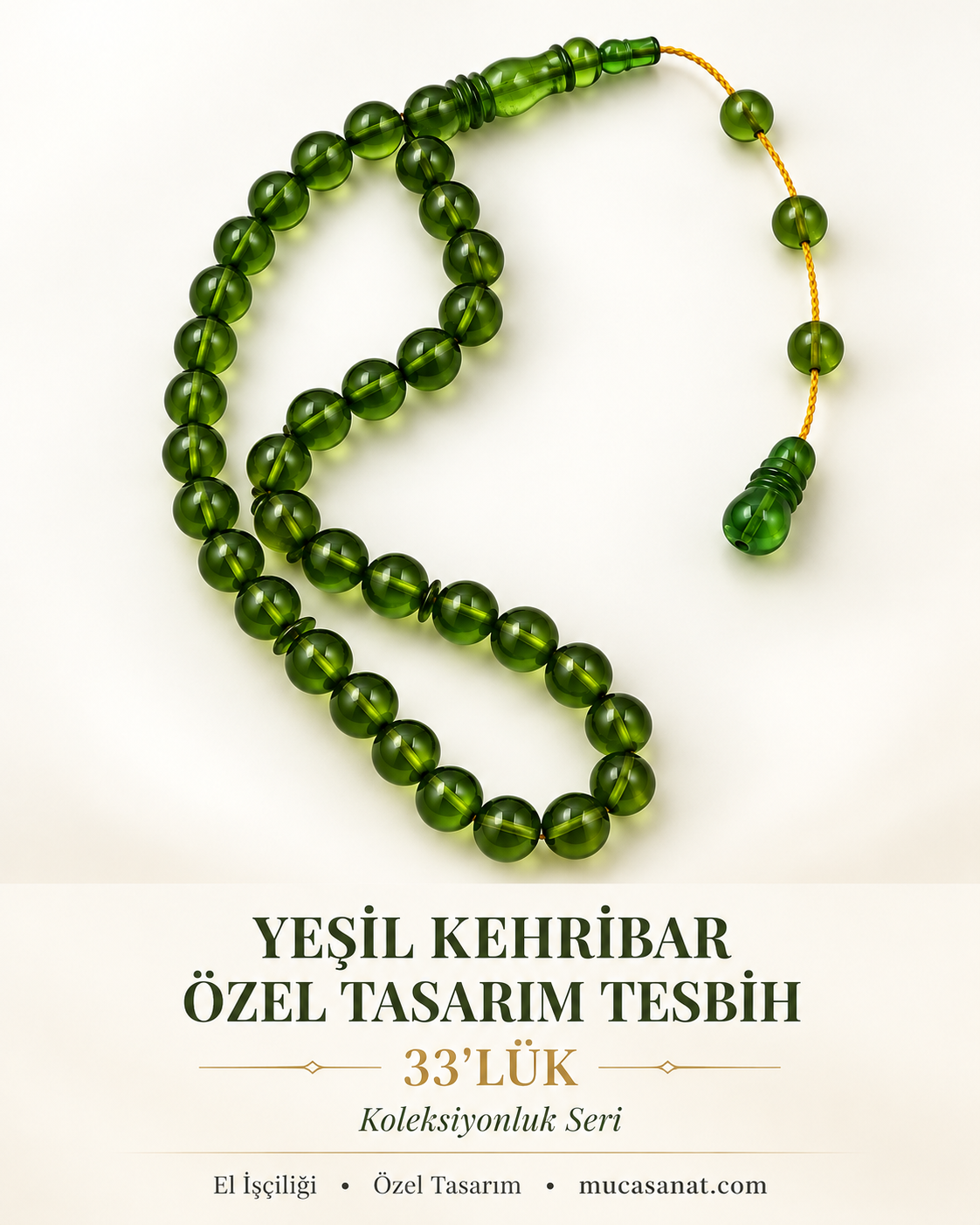 Yeşil Kehribar Özel Tasarım Tesbih – 33’lük