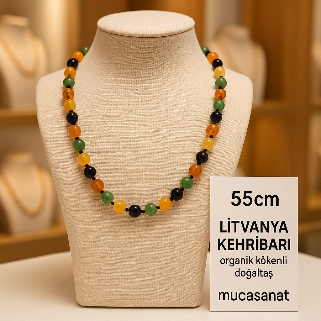 Kehribar Kızıl Yeşil Bal Litvanya Kolye