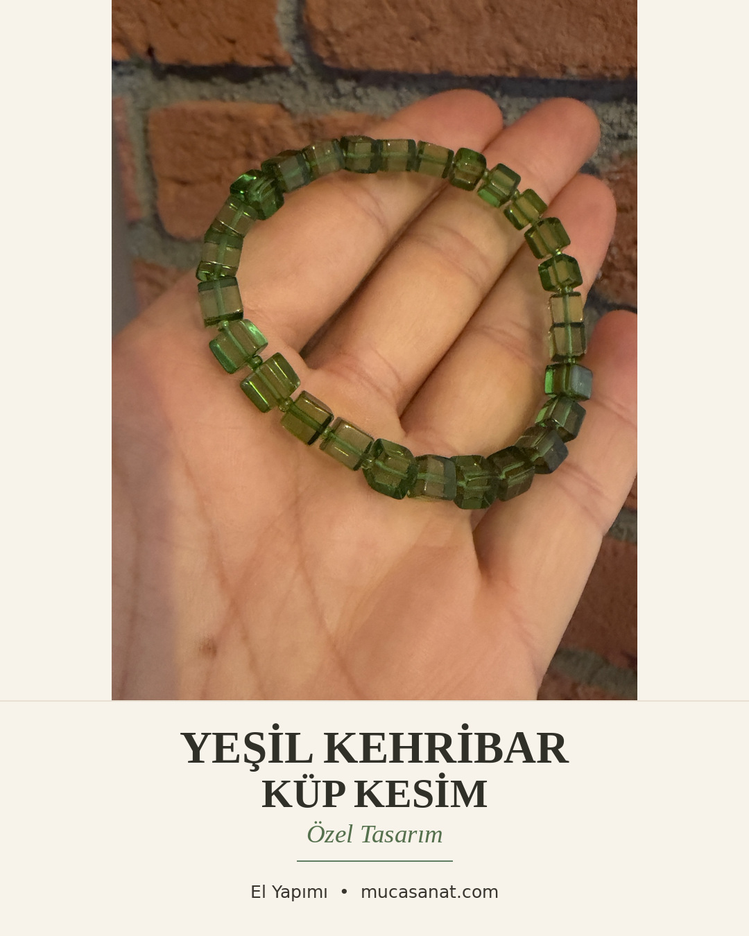 YEŞİL KEHRİBAR KÜP KESİM ÖZEL TASARIM BİLEKLİK