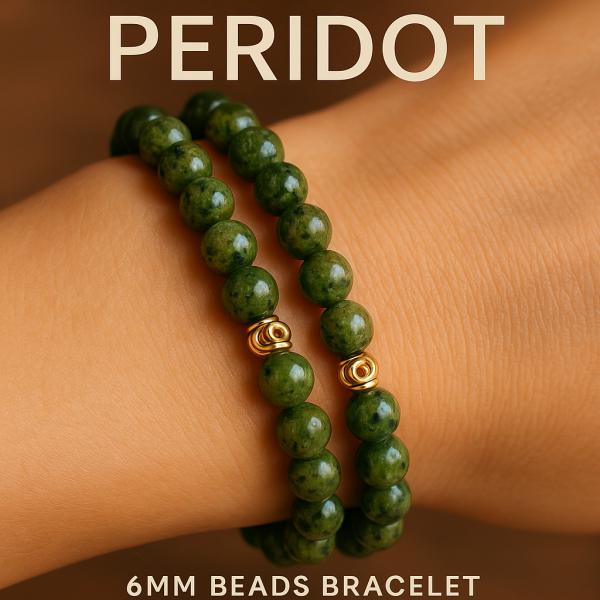 Zebercet (Peridot) 6mm Doğal Taş Bileklik