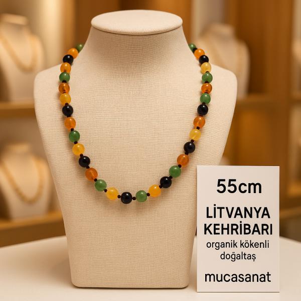 Kehribar Kızıl Yeşil Bal Litvanya Kolye