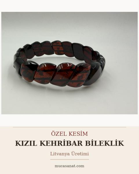 Özel Kesim Kızıl Kehribar Bileklik – Litvanya Üretimi