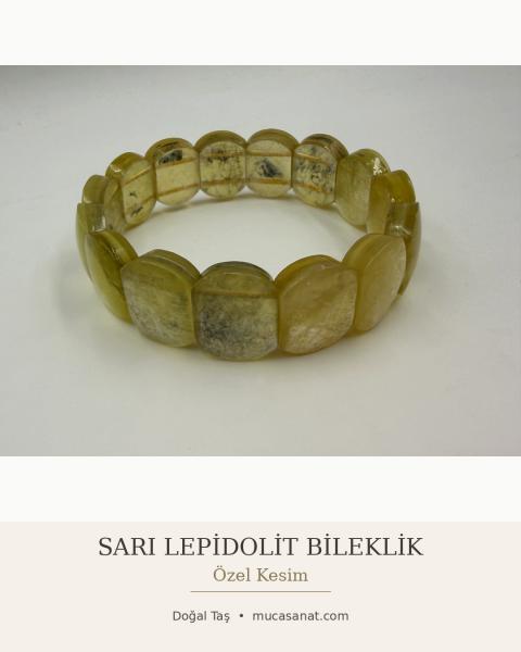 ÖZEL KESİM SARI LEPİDOLİT DOĞAL TAŞ BİLEKLİK