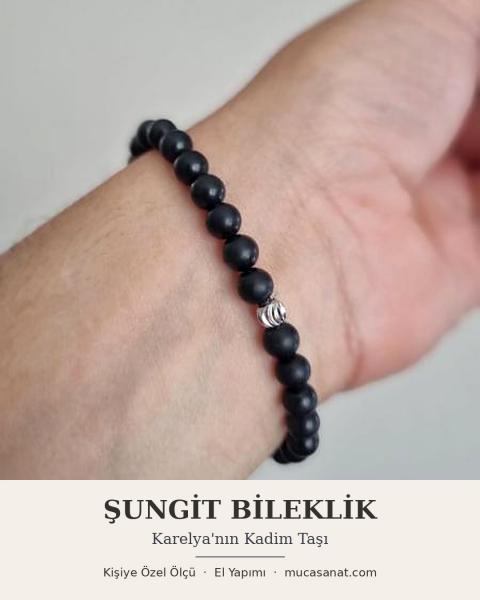 Şungit 6mm Rus Premium Doğal Taş Bileklik